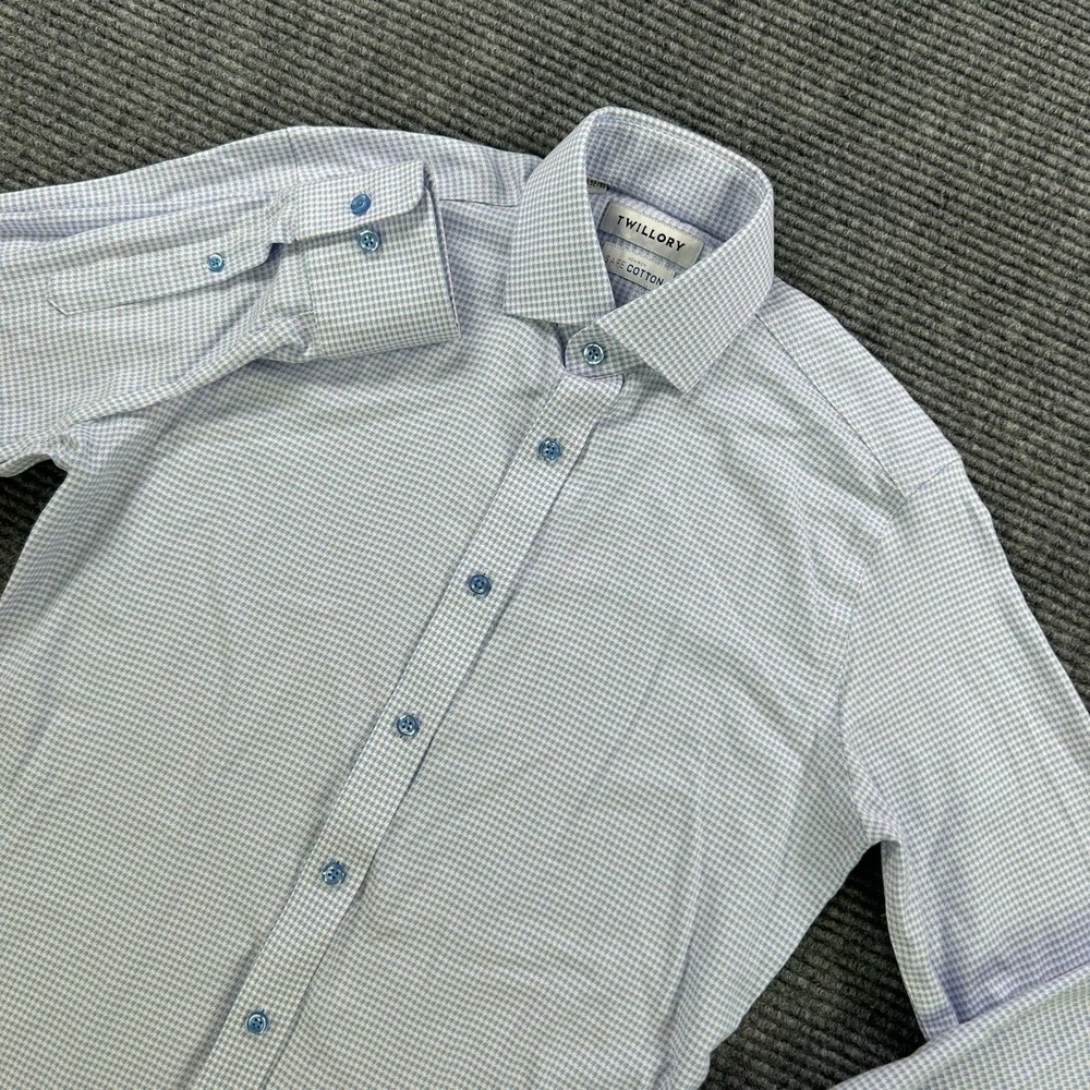 Twillory Trim Fit Non-Iron Dress Shirt Safe Cotton Blue Gingham Mens 14.5 32/33